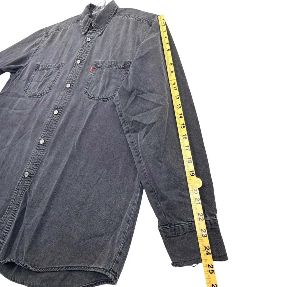 Levi's Red Tab Denim Shirt Men LARGE Blk Gray Metal Button Workwear Y2K Vintage